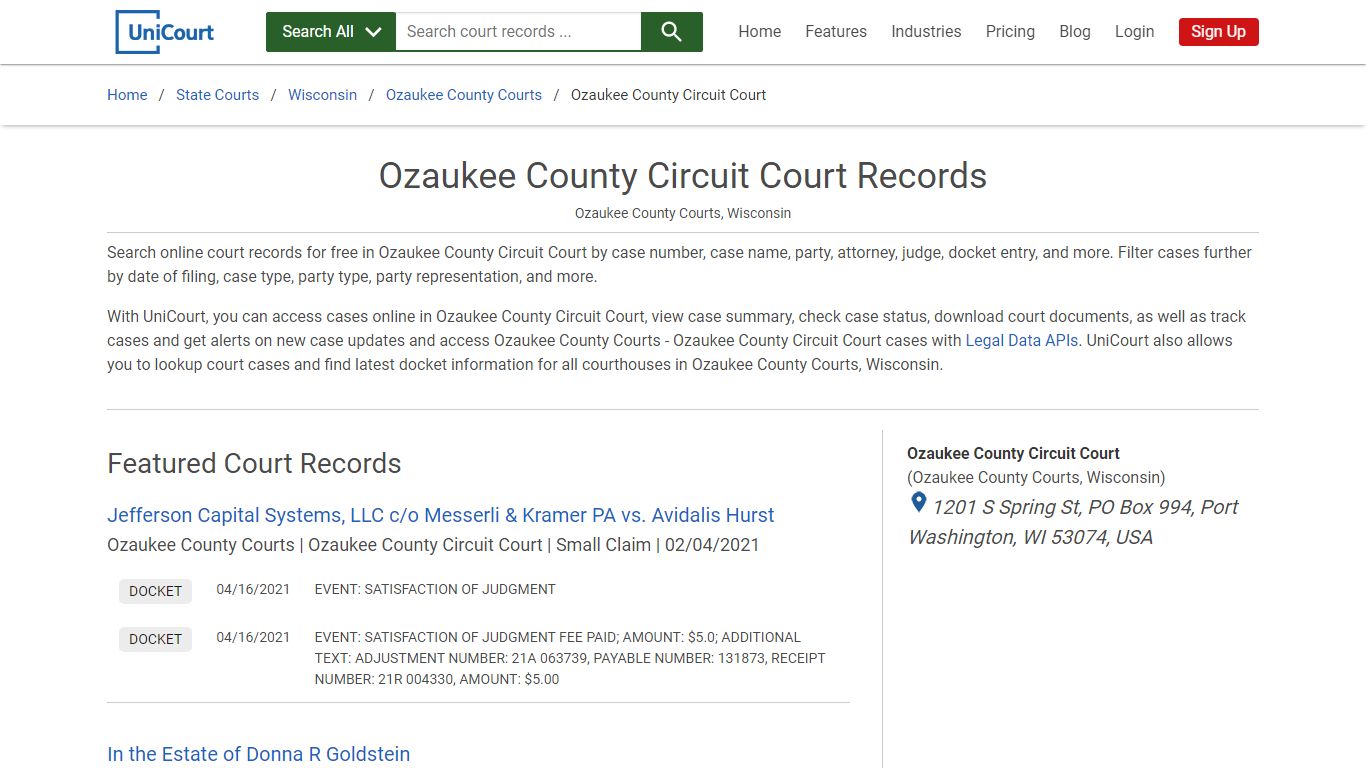 Ozaukee County Circuit Court Records | Ozaukee | UniCourt